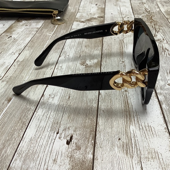 Stella McCartney Falabella Chain Square Flat Sunglasses Black Gold